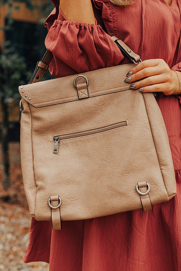 Autumn Treasure Faux Leather Backpack In Iced Latte