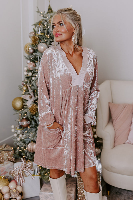 Midnight Kiss Velvet Mini Dress In Blush