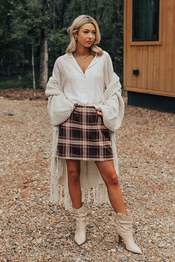 Cafe Patio Plaid Skirt in Chestnut