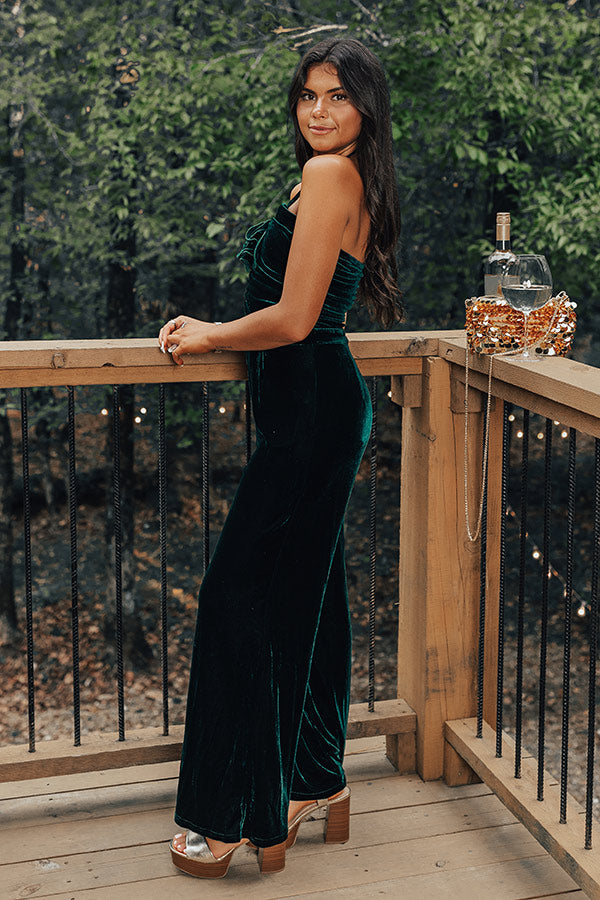 Fall Mixer Velvet Jumpsuit in Hunter Green