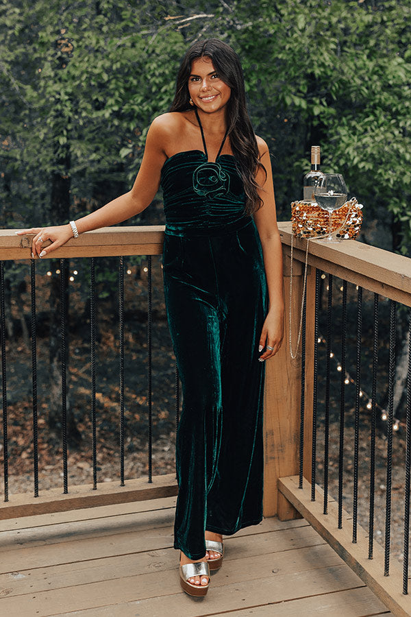 Fall Mixer Velvet Jumpsuit in Hunter Green