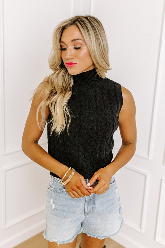 Cool Touch Knit Sweater Top in Black