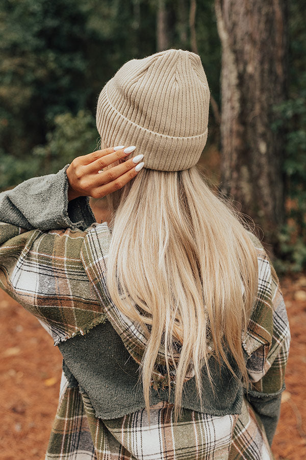 Fall Gratitude Fleece Lined Beanie In Stone