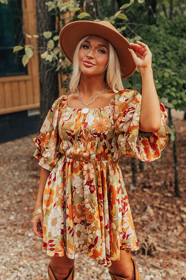 Happy Haven Floral Mini Dress in Olive
