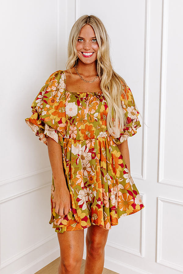 Happy Haven Floral Mini Dress in Olive