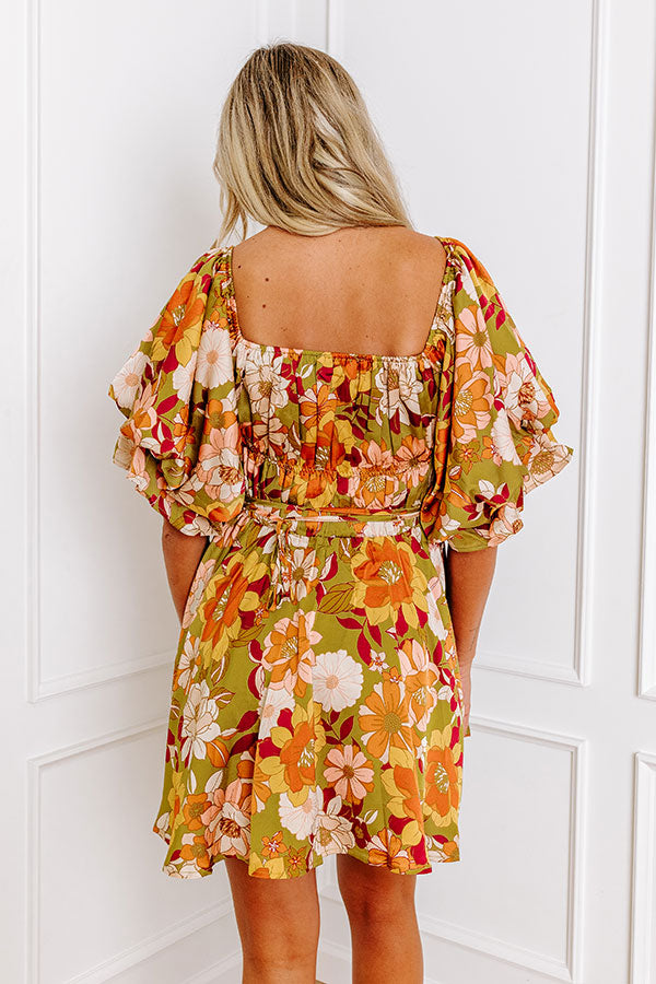 Happy Haven Floral Mini Dress in Olive