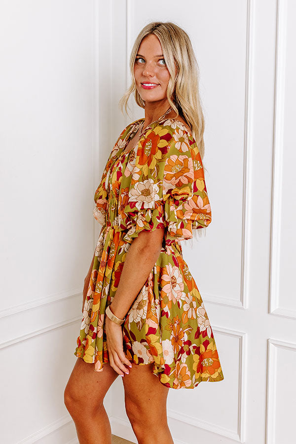 Happy Haven Floral Mini Dress in Olive