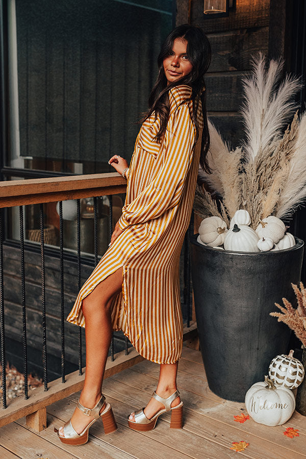 Clean Slate Stripe Midi In Mustard