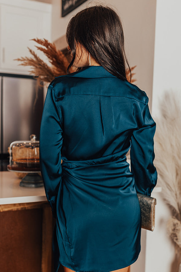 Hampton Wrap Satin Dress In Teal