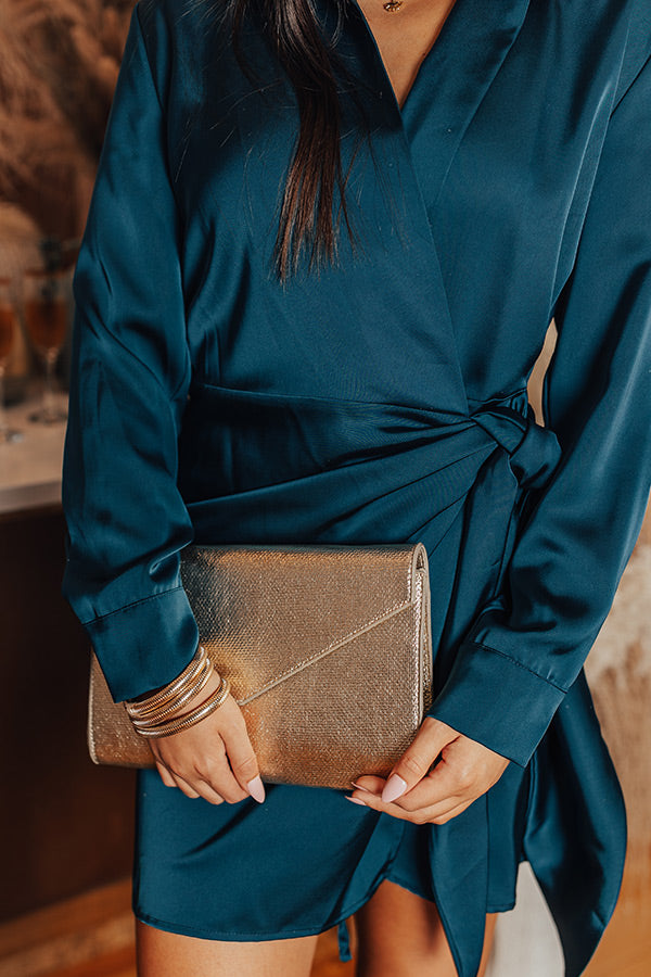 Hampton Wrap Satin Dress In Teal