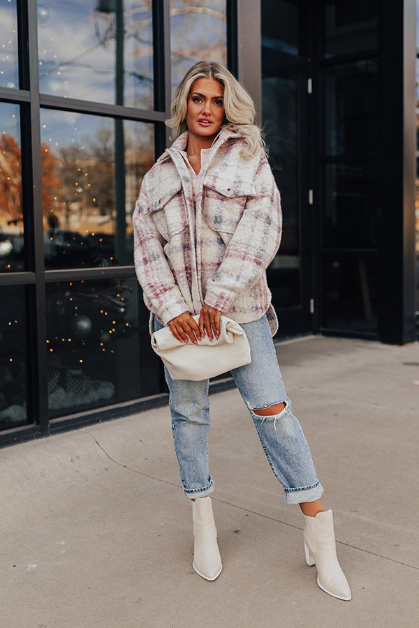 Seasonal Snuggles Plaid Sherpa Jacket in Ivory