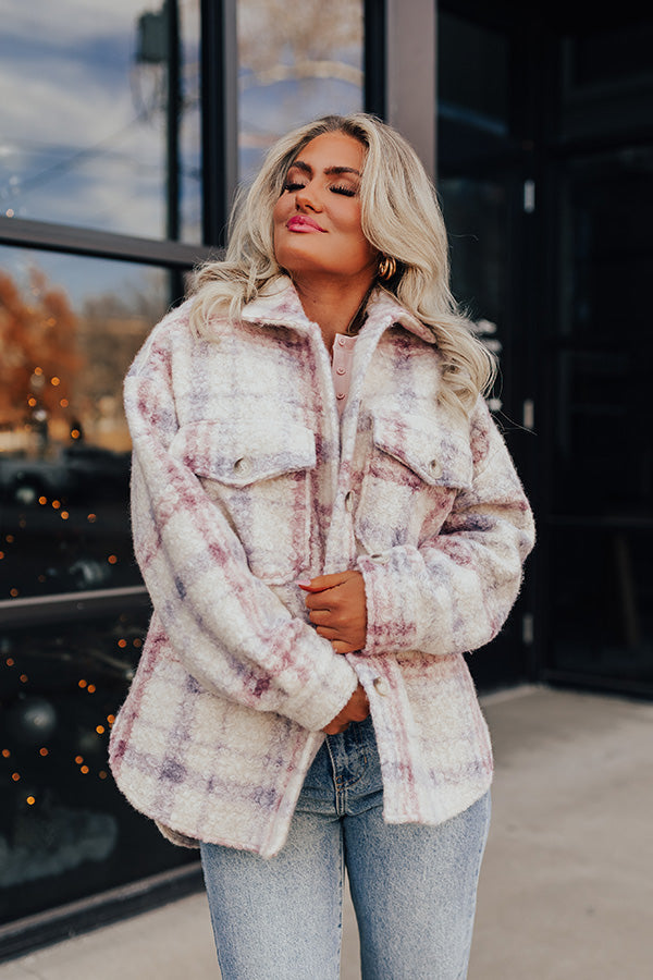 Seasonal Snuggles Plaid Sherpa Jacket in Ivory