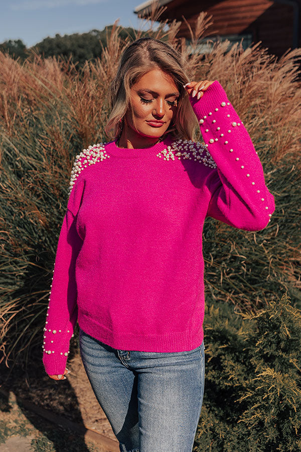 Modern Muse Pearl Embellished Sweater In Hot Pink