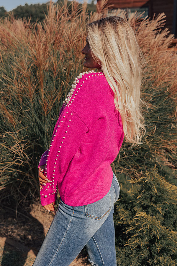 Modern Muse Pearl Embellished Sweater In Hot Pink