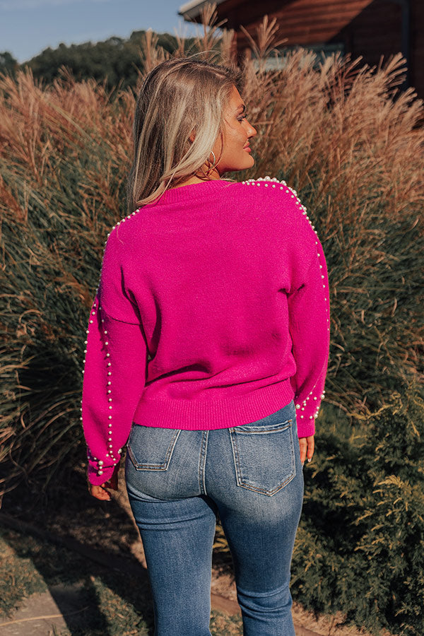 Modern Muse Pearl Embellished Sweater In Hot Pink