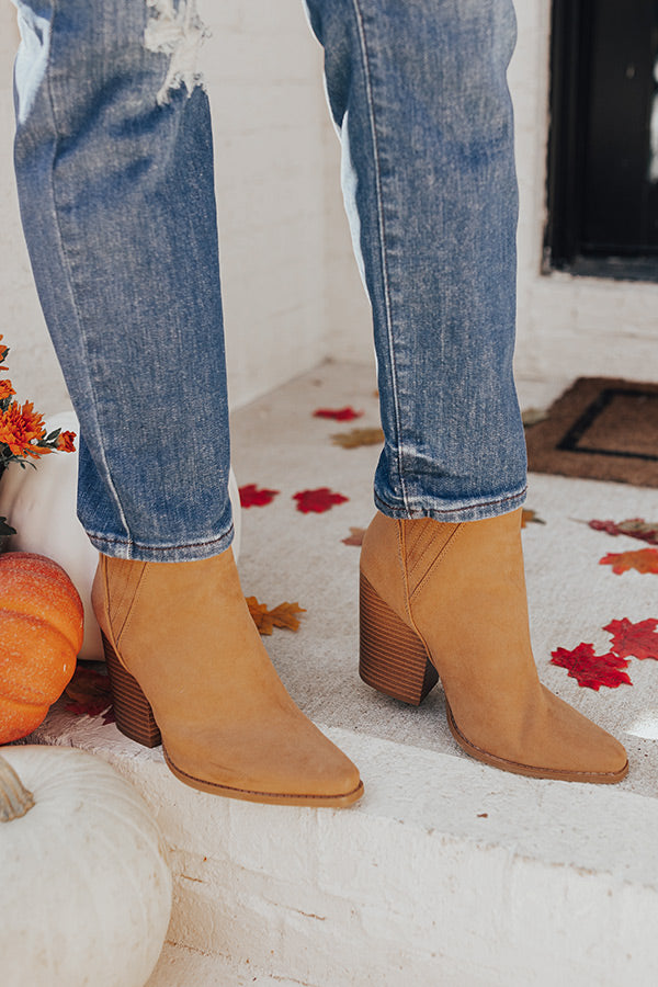 The Celine Faux Suede Bootie In Tan