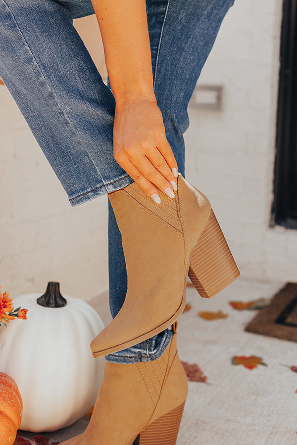 The Celine Faux Suede Bootie In Tan