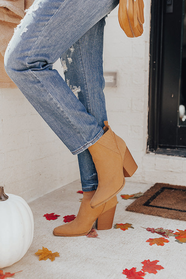 The Celine Faux Suede Bootie In Tan