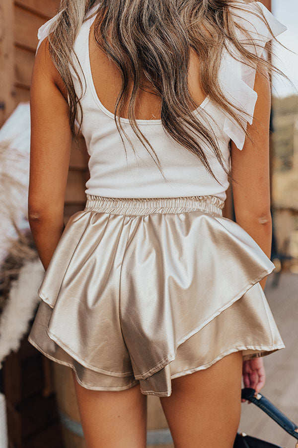 Midnight Kiss High Waist Faux Leather Shorts In Gold