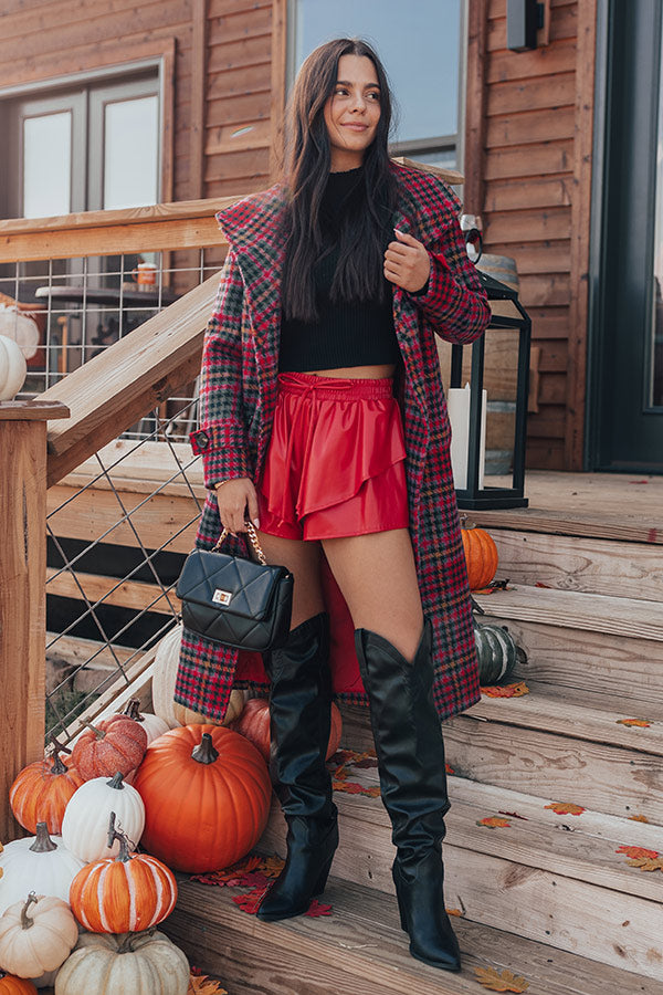 Midnight Kiss High Waist Faux Leather Shorts In Red
