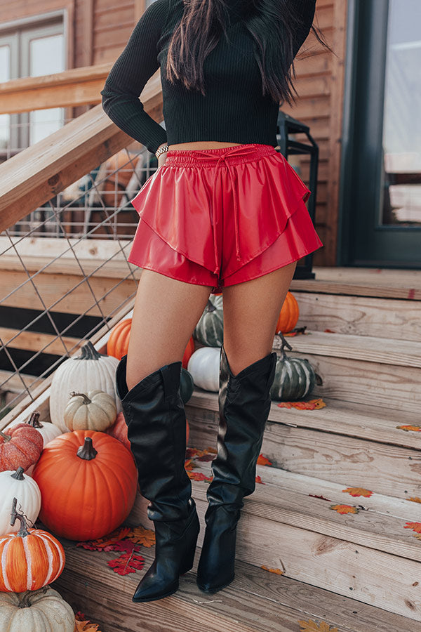 Midnight Kiss High Waist Faux Leather Shorts In Red
