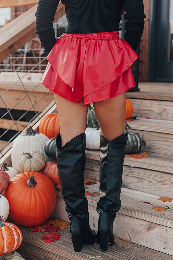 Midnight Kiss High Waist Faux Leather Shorts In Red