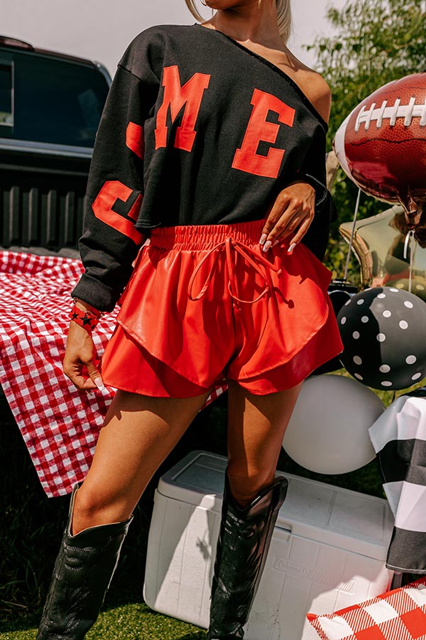 Midnight Kiss High Waist Faux Leather Shorts In Red