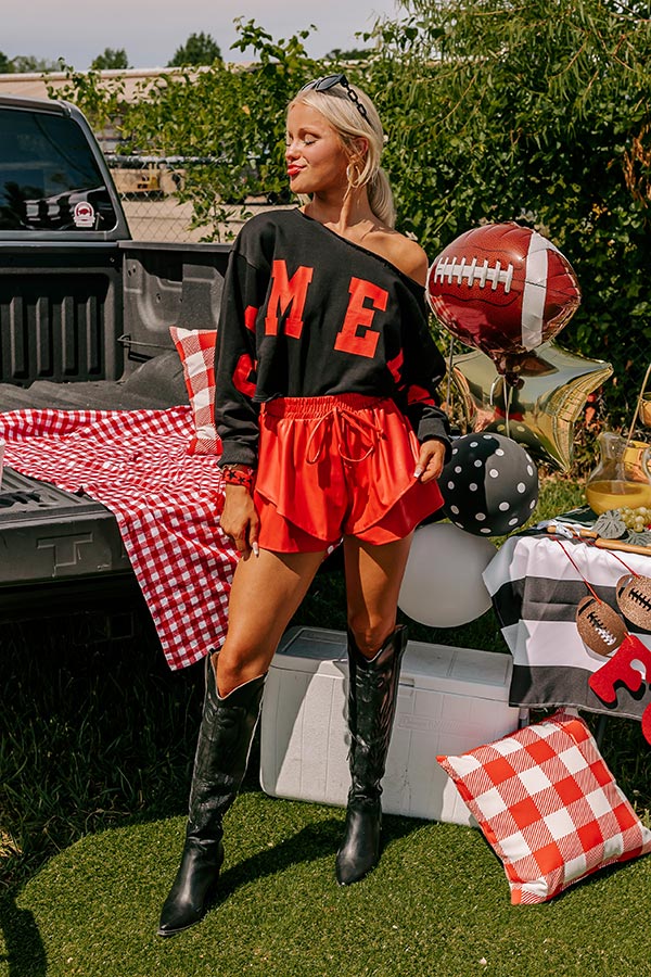 Midnight Kiss High Waist Faux Leather Shorts In Red