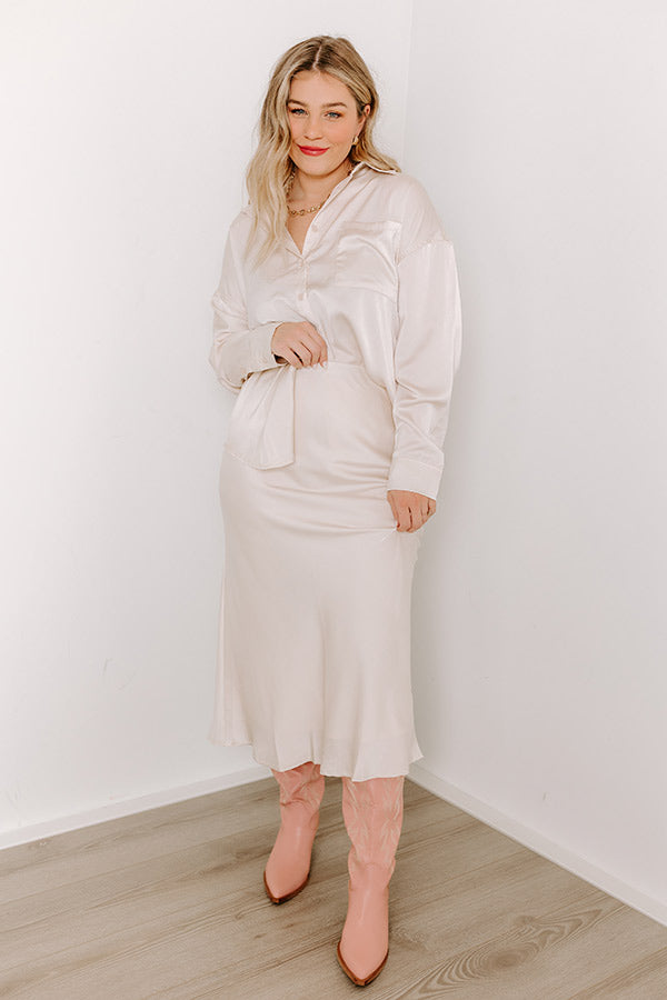 Elite Elegance Satin Button Up In Cream
