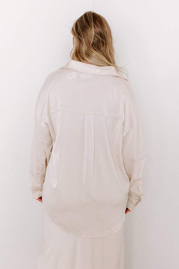 Elite Elegance Satin Button Up In Cream