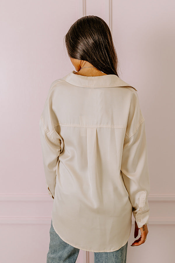 Elite Elegance Satin Button Up In Cream