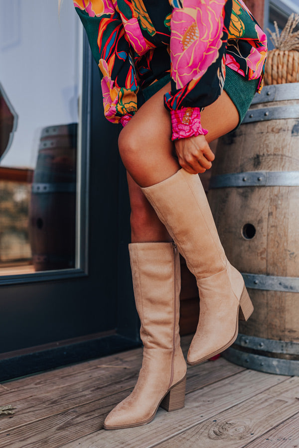 The Elanor Faux Suede Knee High Boot in Tan