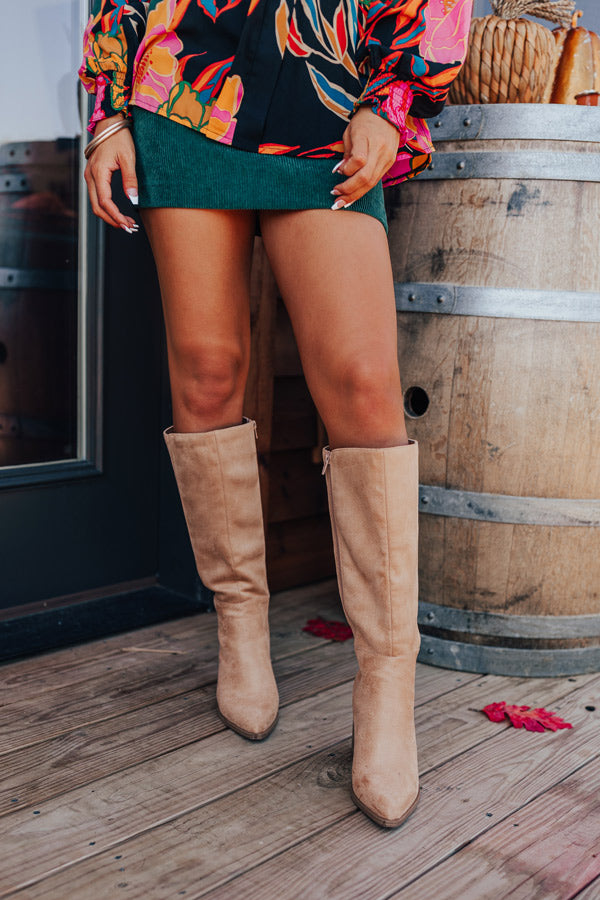 The Elanor Faux Suede Knee High Boot in Tan