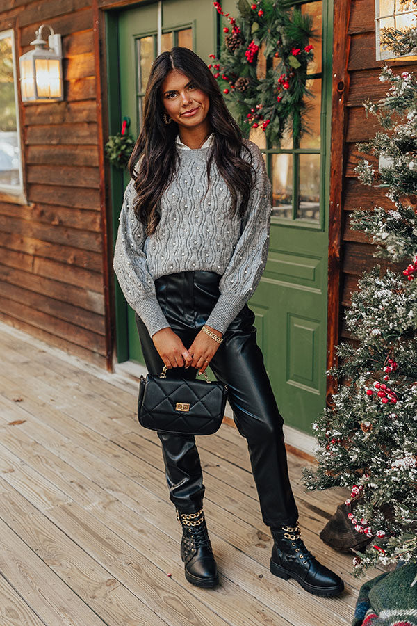 Chilly Wind Embellished Knit Sweater In Grey