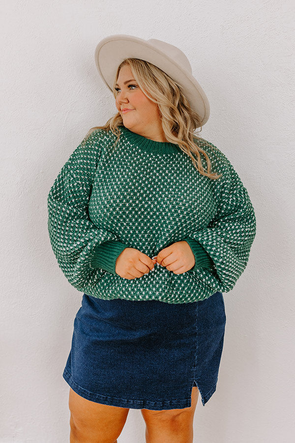 Mountain View Knit Sweater In Hunter Green Curves