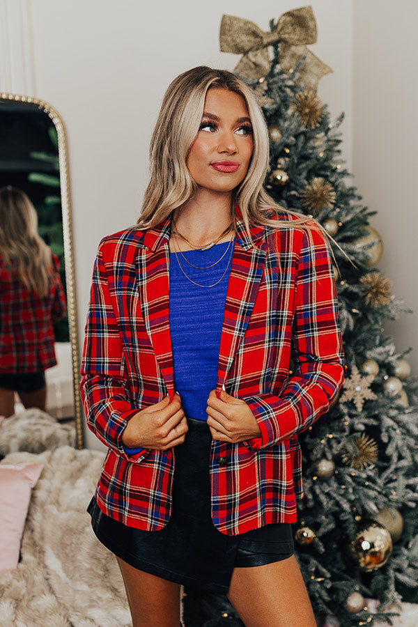 Red Wine Sipping Plaid Blazer