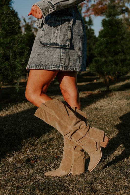 The Landry Faux Suede Knee High Boot In Taupe