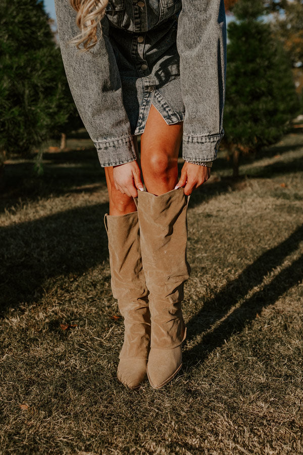 The Landry Faux Suede Knee High Boot In Taupe