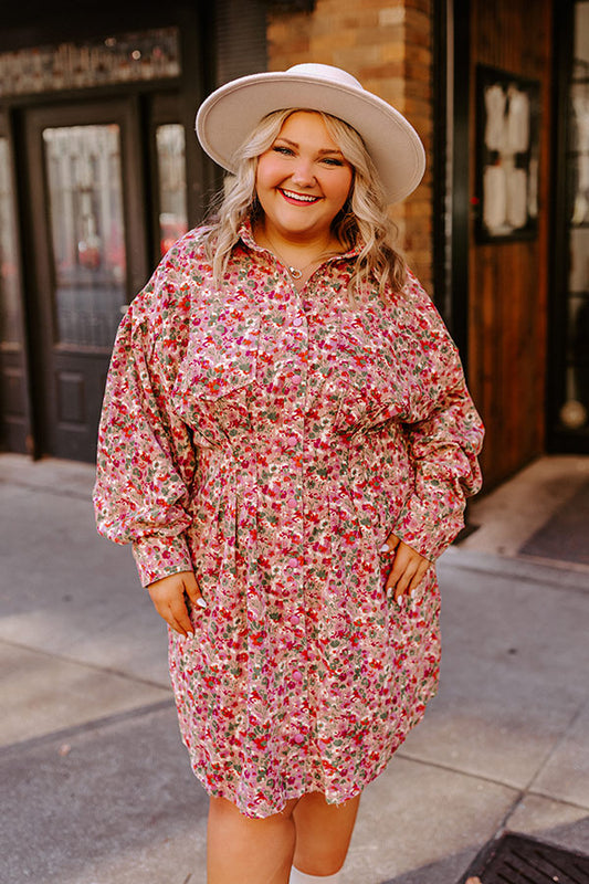 Fall Sunset Corduroy Mini Dress in Blush Curves