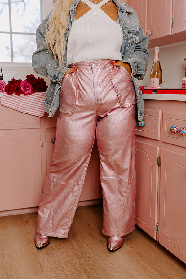 The Raleigh High Waist Metallic Pants In Pink Curves