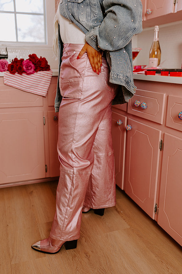 The Raleigh High Waist Metallic Pants In Pink Curves