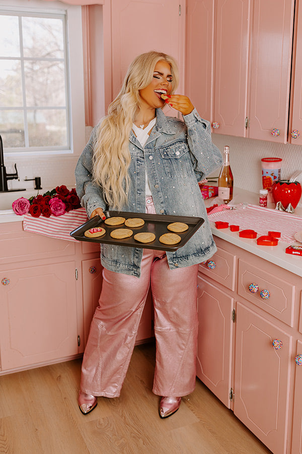 The Raleigh High Waist Metallic Pants In Pink Curves