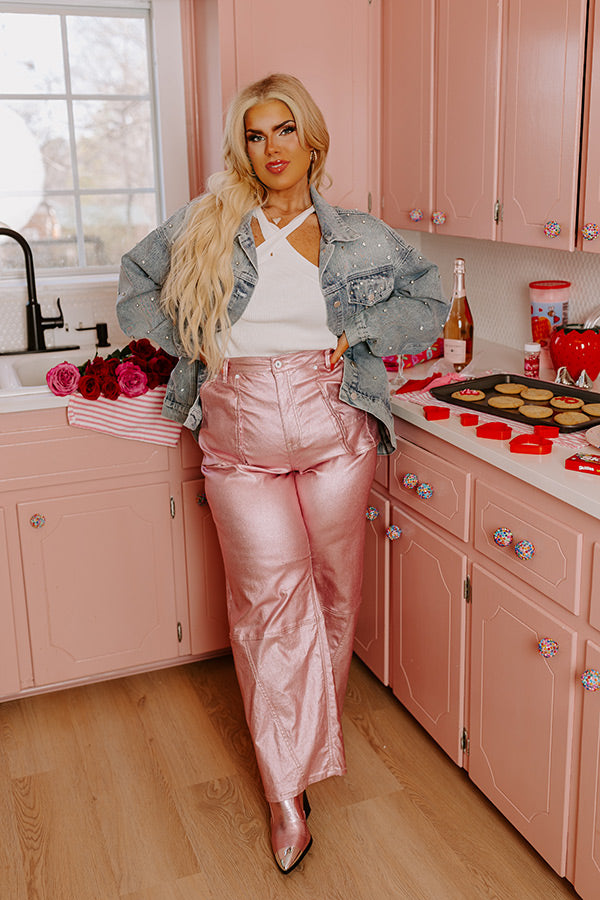 The Raleigh High Waist Metallic Pants In Pink Curves