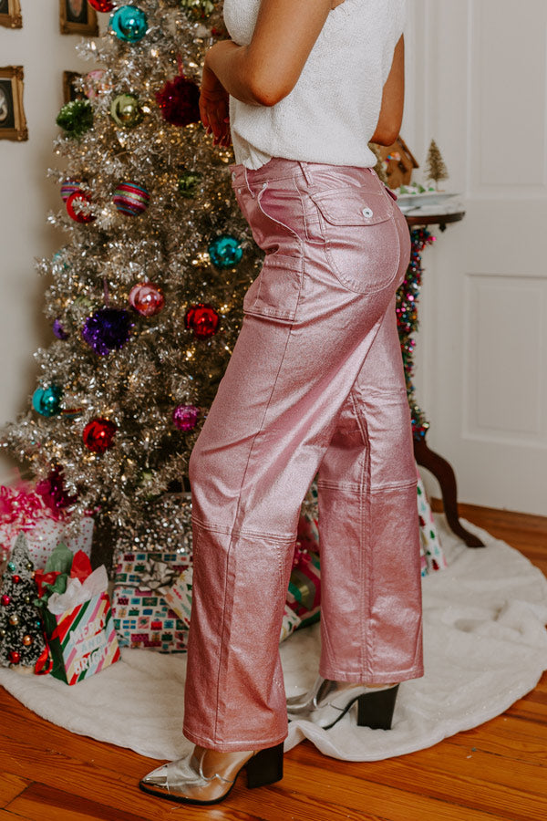 The Raleigh High Waist Metallic Pants In Pink
