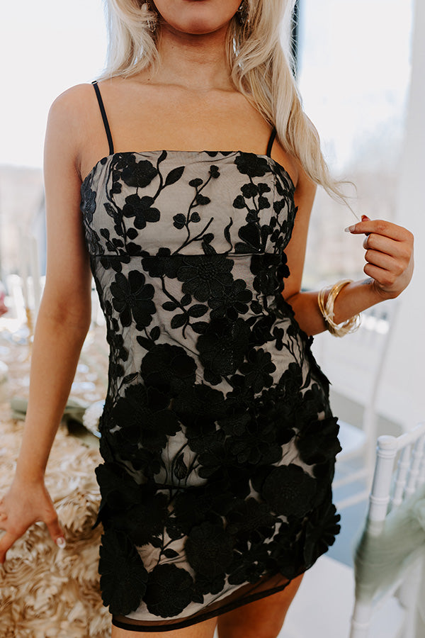 Floral Moment Embroidered Mini Dress in Black
