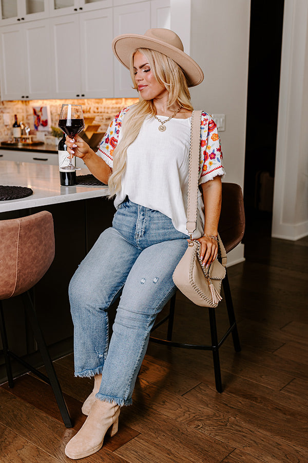 Loving The Sun Embroidered Top In White Curves
