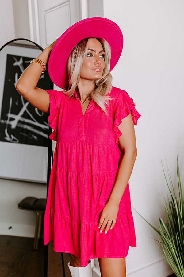 Newsworthy Style Linen-Blend Babydoll Dress In Hot Pink