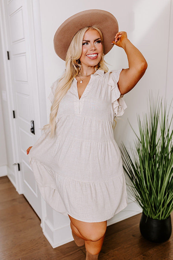 Newsworthy Style Linen-Blend Babydoll Dress In Stone Curves