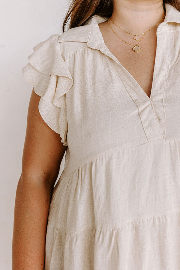 Newsworthy Style Linen-Blend Babydoll Dress In Stone Curves
