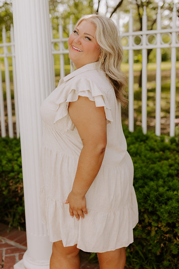 Newsworthy Style Linen-Blend Babydoll Dress In Stone Curves